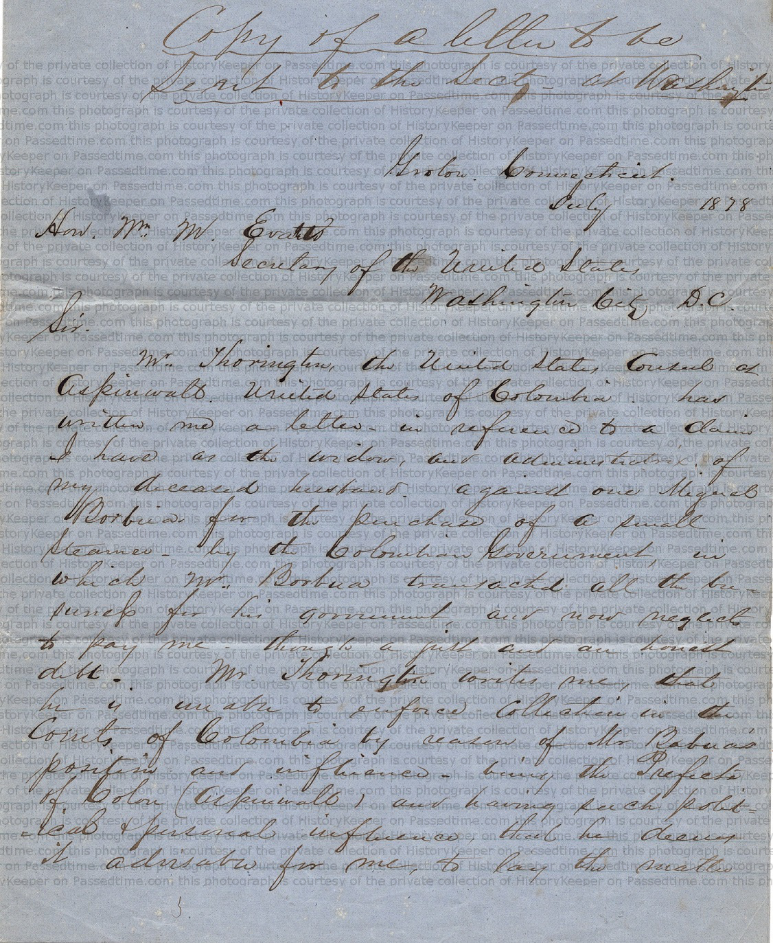 Denison Mary letter to Department of Statew