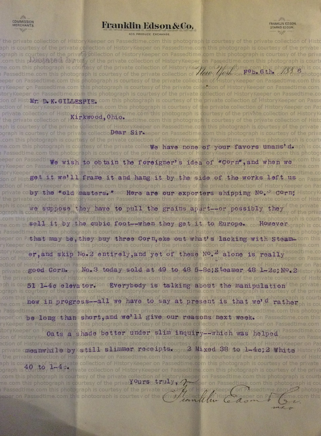 Franklin Edson letterw